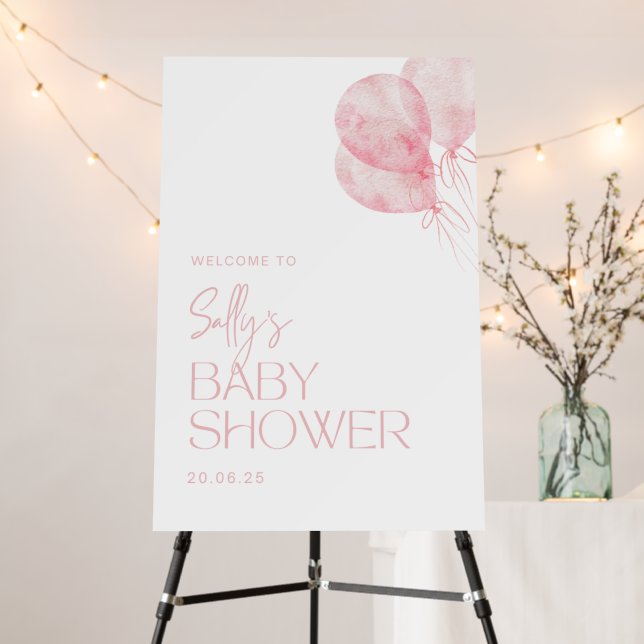 It's A Girl Pink Balloons Baby Shower Welcome Sign (In Situ (Stand))