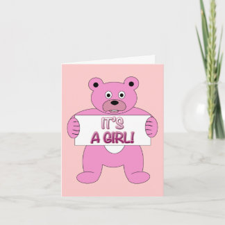 It's A Girl Pink Bear Announcement