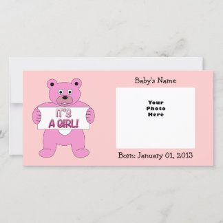 It's A Girl Pink Bear Announcement