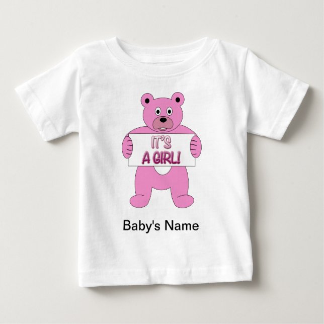 It's A Girl Pink Bear Baby T-Shirt (Front)