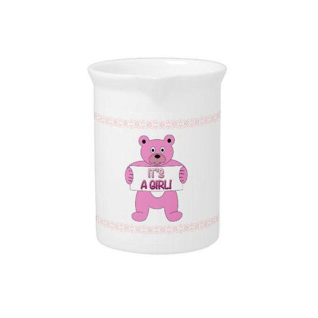It's A Girl Pink Bear Beverage Pitcher (Front)