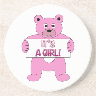 It's A Girl Pink Bear Drink Coaster