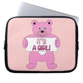 It's A Girl Pink Bear Laptop Sleeve