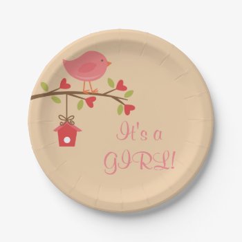 It's A Girl! Pink Bird Baby Shower Paper Plates by CardinalCreations at Zazzle