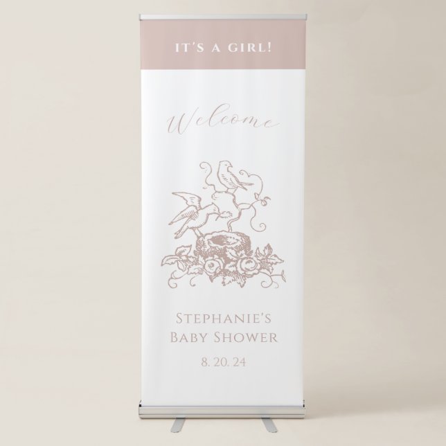 It's a Girl Pink Bird Nest  Retractable Banner (Front)