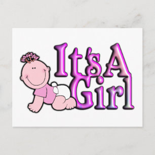 It's A Girl Pink Birth Announcement Postcard
