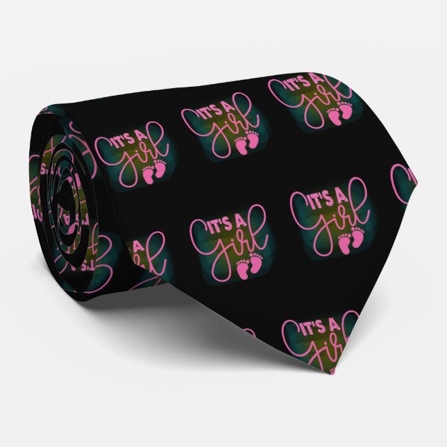 Its a Girl Pink Black Baby Footprints   Neck Tie (Rolled)