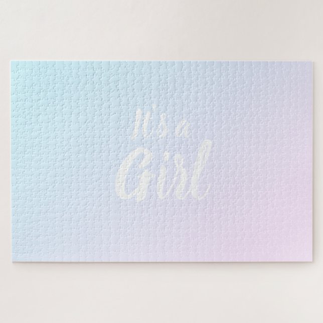 It's a Girl pink blue gradient gender reveal  Jigsaw Puzzle (Horizontal)