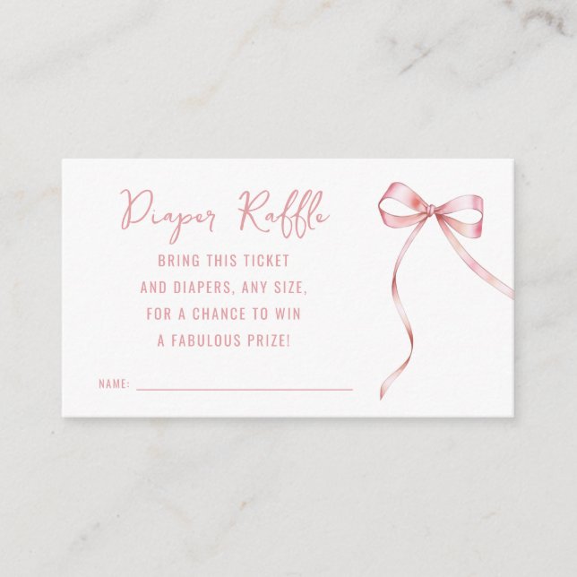 Its a Girl Pink Bow Baby Shower Diaper Raffle Enclosure Card (Front)