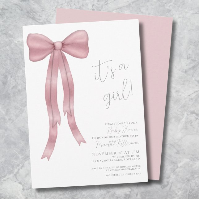 It's A Girl Pink Bow Baby Shower Invitation (It's A Girl Pink Bow Baby Shower Invitation)