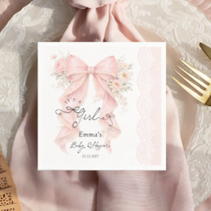It's a Girl Pink Bow Coquette Ribbon Baby Shower Napkins