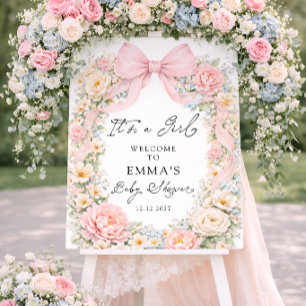 It's a Girl Pink Bow Garden Baby Shower Welcome Foam Board