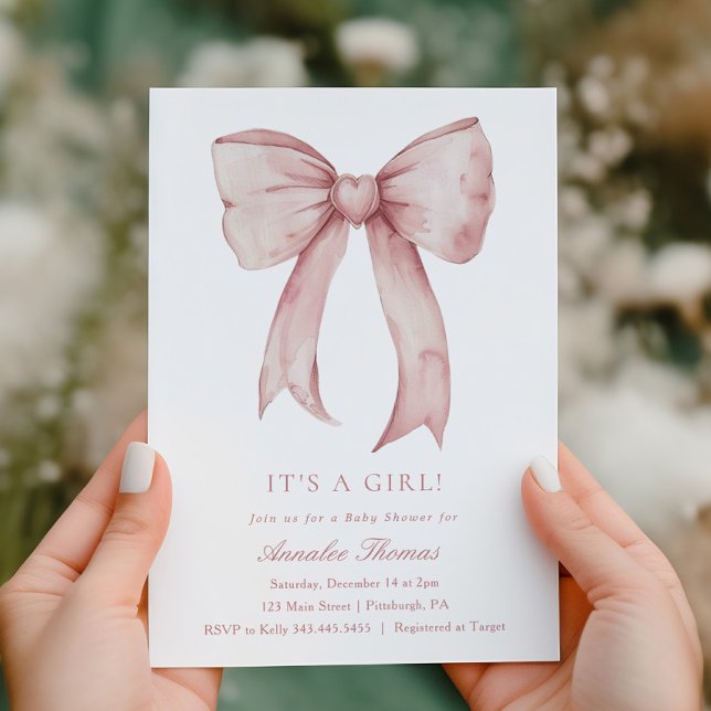 It's a Girl Pink Bow Girl Baby Shower Invitation (Creator Uploaded)