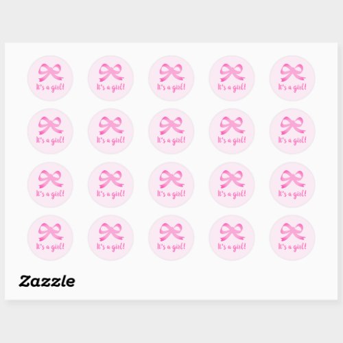 Its a girl pink bow knot baby shower stickers