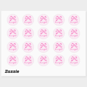 It's a girl pink bow knot baby shower stickers