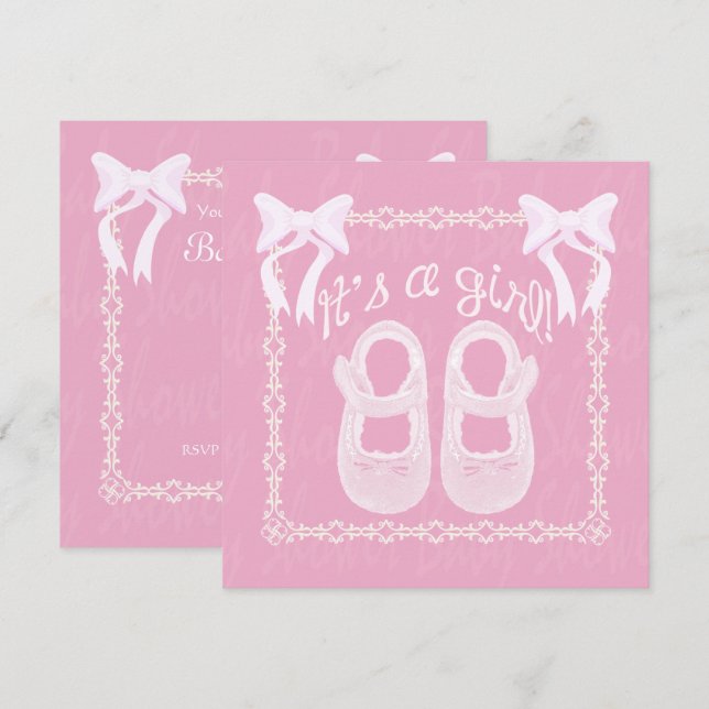 It's a girl Pink Bow Shoes Baby Girl Shower Invite (Front/Back)