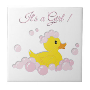 It's a Girl Pink Bubbles Baby Shower Ceramic Tile