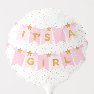 It's A Girl Pink Bunting Flags Baby Balloon
