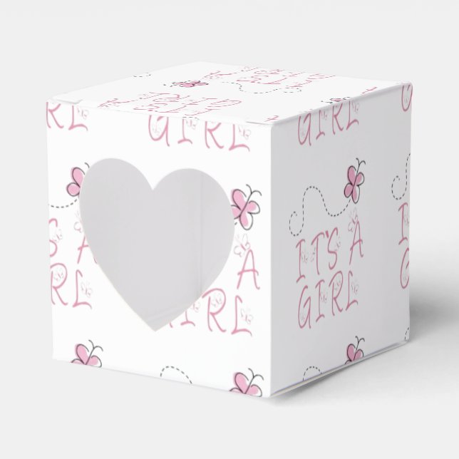 It's A Girl Pink Butterfly Favor Boxes (Front Side)