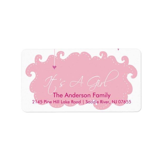 It's A Girl Pink Cloud address Label (Front)