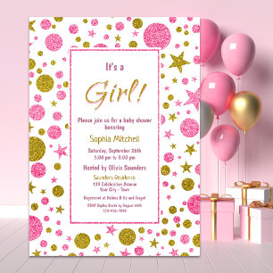 It's a Girl Pink Confetti Baby Shower Invitation