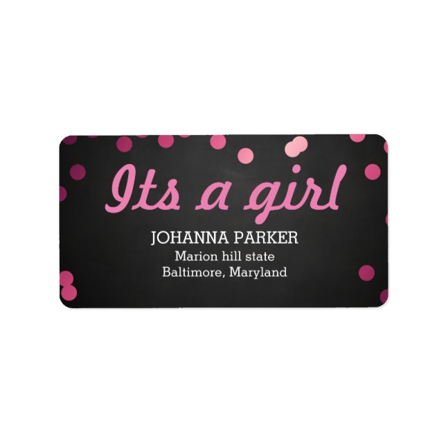 Its A Girl Pink Confetti Rustic Chalkboard Label (Front)