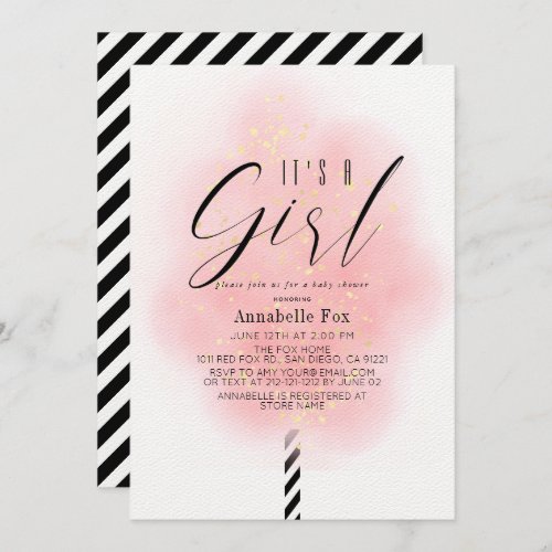 Its a Girl Pink Cotton Candy Baby Shower Invitation