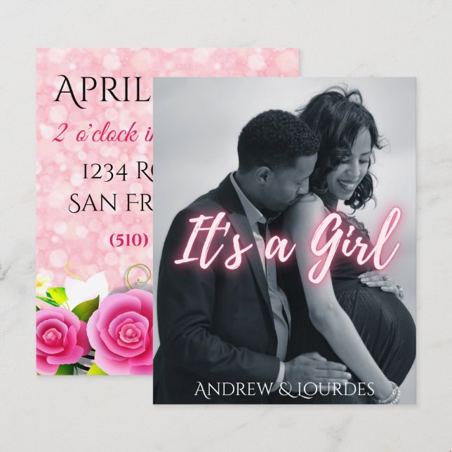 It's a Girl Pink Elegant Photo (Front/Back)