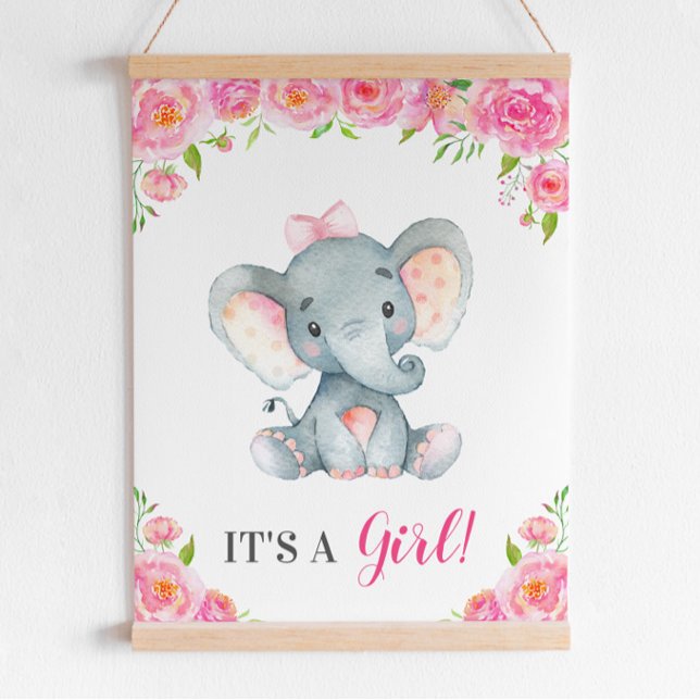 It's a Girl Pink Elephant Girl Shower Sprinkle Poster (Creator Uploaded)