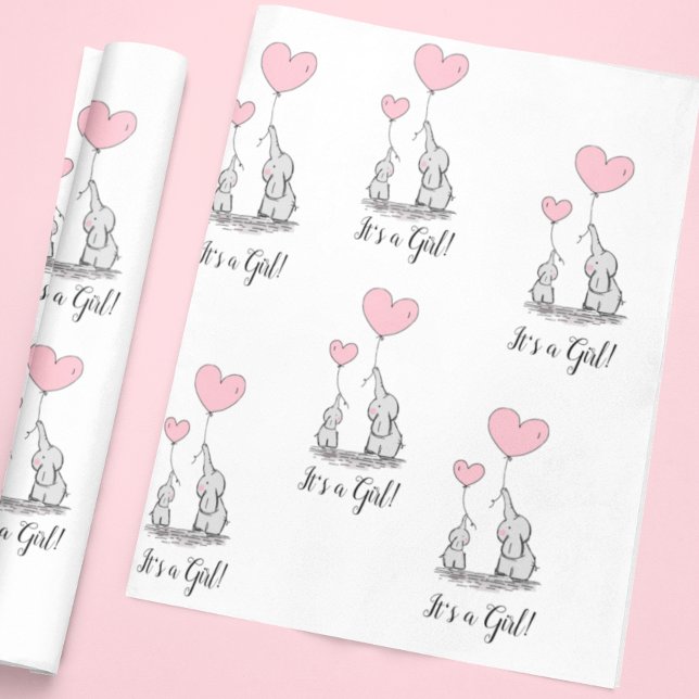 It's a Girl Pink Elephant Mother Baby Shower Wrapping Paper (Creator Uploaded)