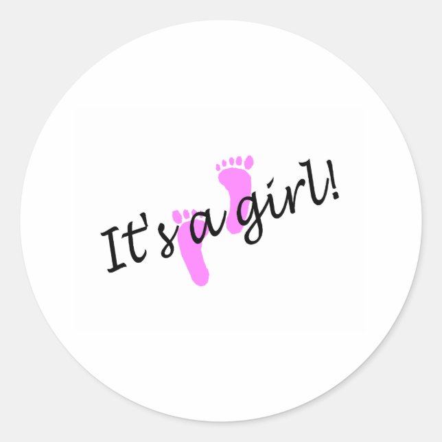 It's A Girl (Pink Feet) Classic Round Sticker (Front)