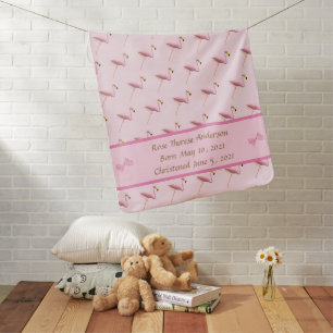 It's a Girl Pink Flamingo Baby Blanket