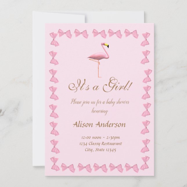 It's a Girl Pink Flamingo Baby Shower Invitation (Front)