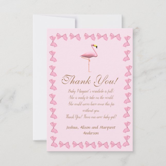 It's a Girl Pink Flamingo Baby Shower Thank You  Card (Front)