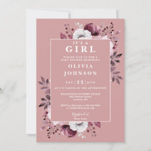 Its A Girl Pink Floral All In One Baby Shower Invitation