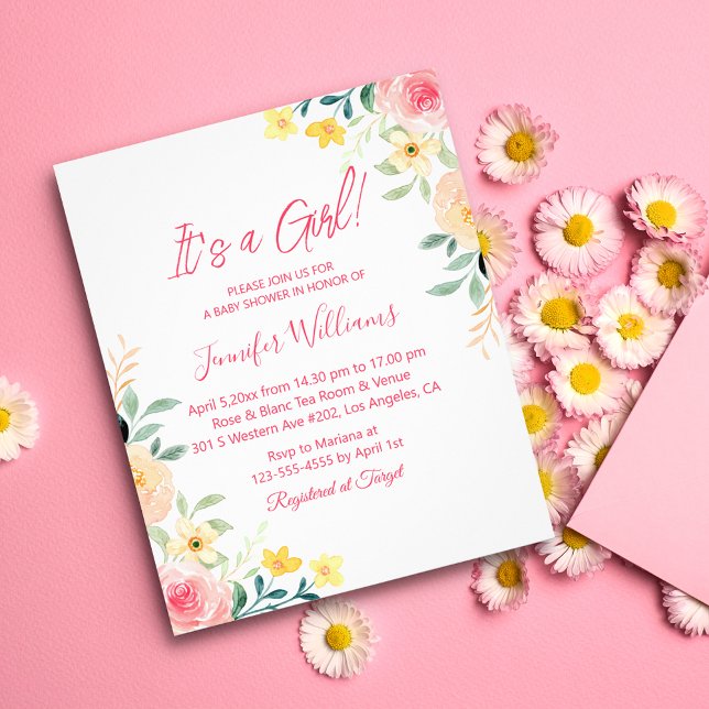 its a girl,pink floral baby shower invitation  flyer (Creator Uploaded)