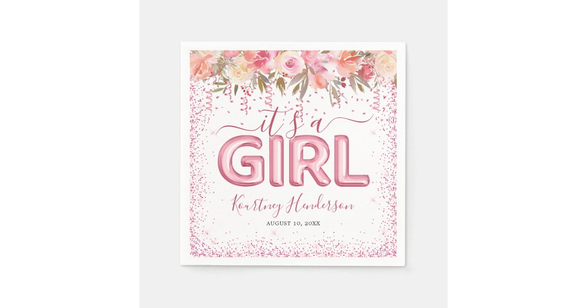 It's a Girl Pink Floral Baby Shower Napkins Zazzle