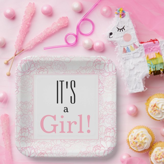 It's a Girl Pink Floral Baby Shower  Paper Plates (Party)