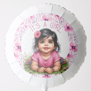 It's a Girl   Pink Floral Girl's Baby Shower Balloon