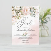 It's a girl pink floral gold boho baby shower invitation (Standing Front)