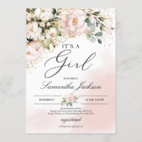 It's a girl pink floral gold boho baby shower invitation