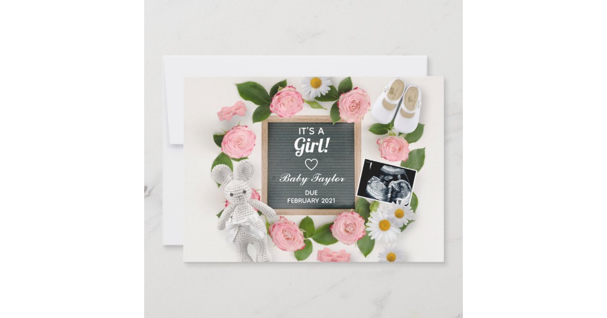 Download It's a Girl Pink Floral Letter Board Pregnancy Announcement | Zazzle.com