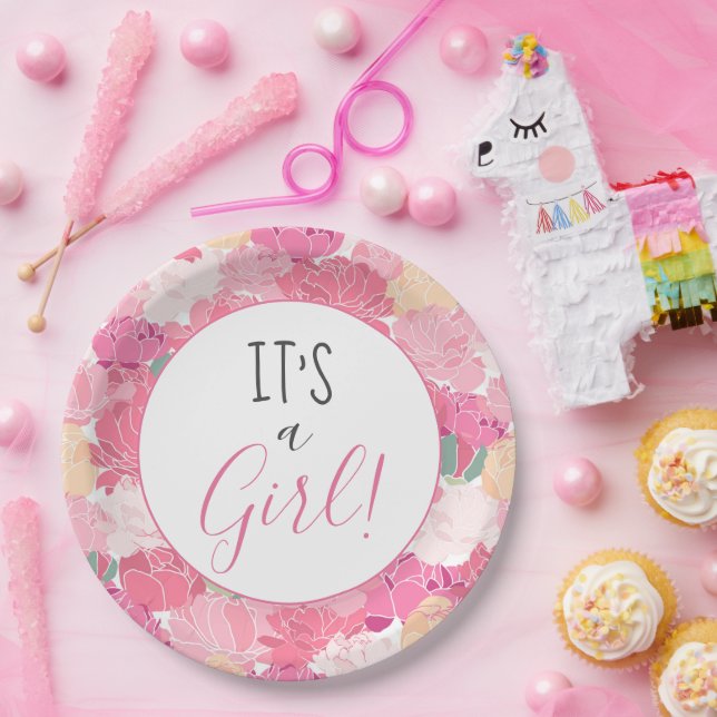 It's a Girl Pink Floral Pattern Baby Sprinkle Napk Paper Plates (Party)