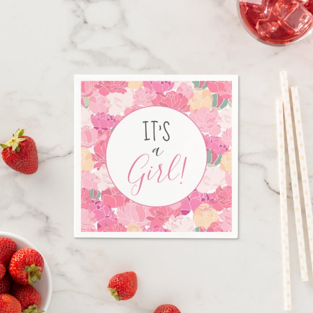 It's a Girl Pink Floral Pattern Baby Sprinkle Napkins (Insitu)