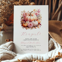 It's a Girl Pink Floral Pumpkins Fall Baby Shower Invitation