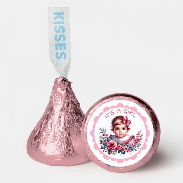 It's a Girl | Pink Floral Vintage Baby Shower Hershey®'s Kisses® (Front)