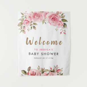 It's A Girl! Pink Floral Watercolor Baby Shower Tapestry
