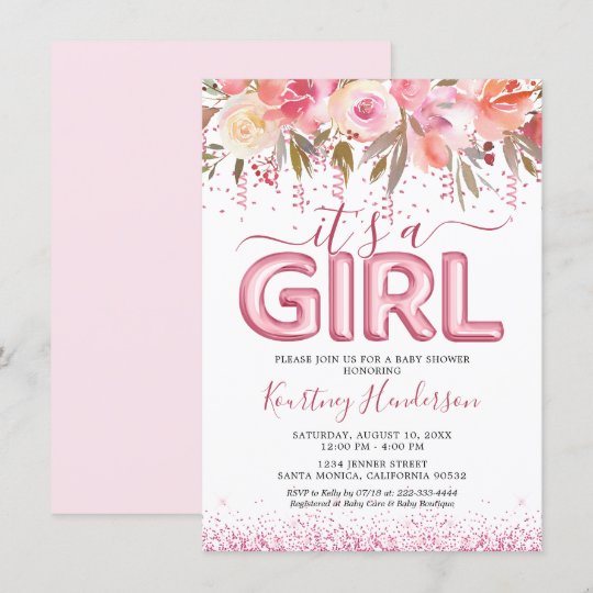 It's a Girl Pink Flower Baby Shower Invitation
