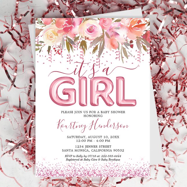 It's a Girl Pink Flower Baby Shower Invitation (Creator Uploaded)