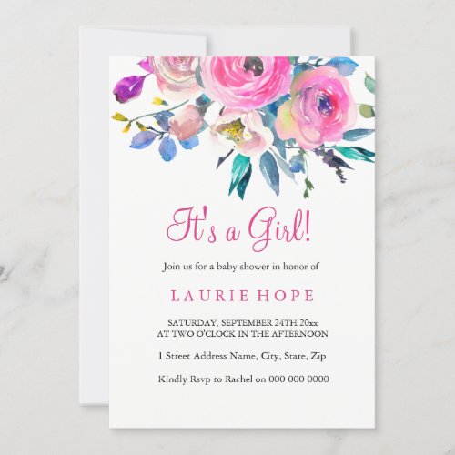 Its a girl pink flower baby shower invite